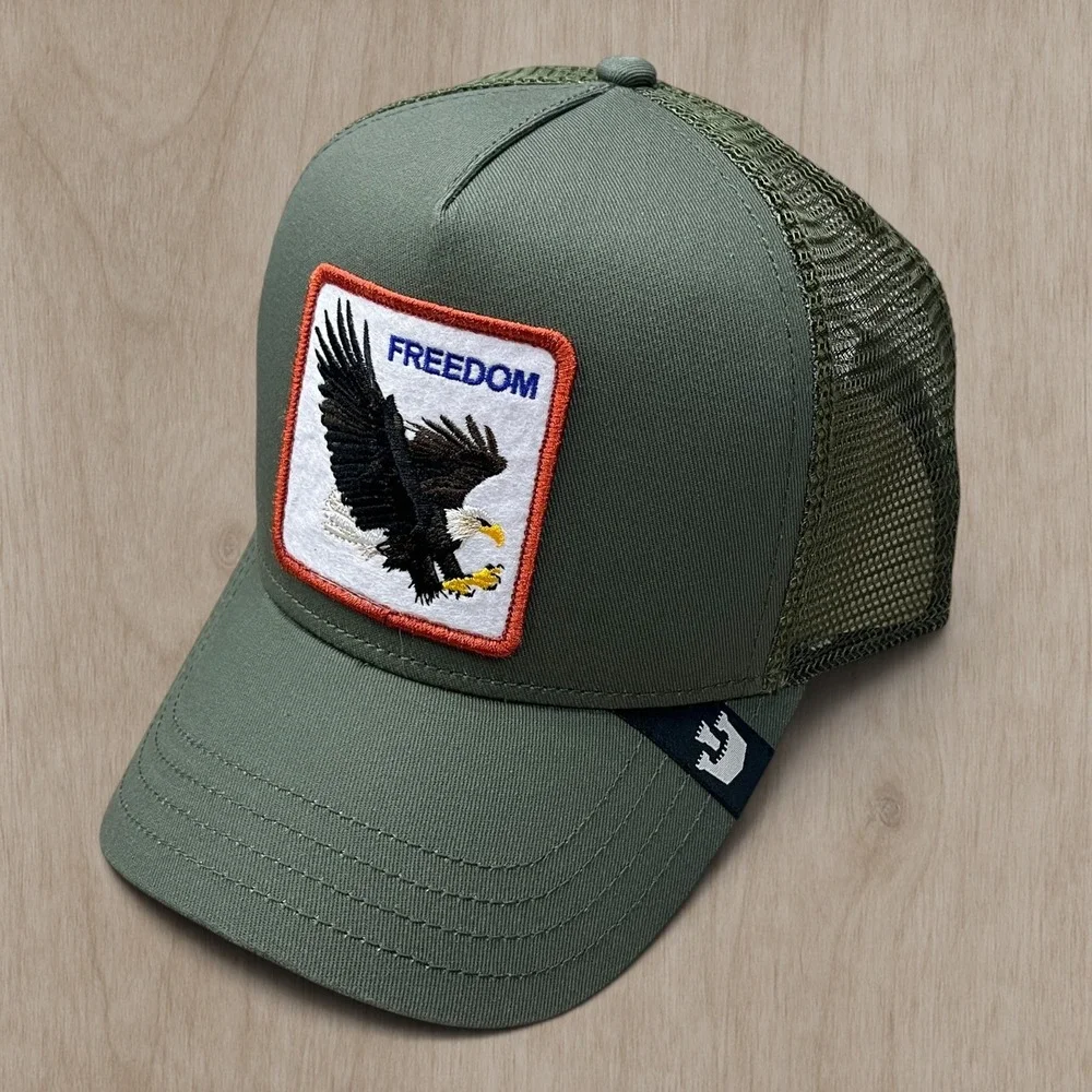 Goorin Bros Freedom Eagle Trucker Hat Olive Green Mesh Snapback Cap Animal Farm